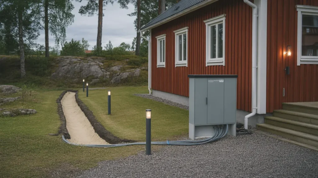 f rl ggning av markkabel och uppgradering av utebelysning i gud vendels